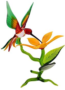 Blüte mit Kolibri, stehend - Blüte gelb/ K. rot-gelb-dunkelgrün